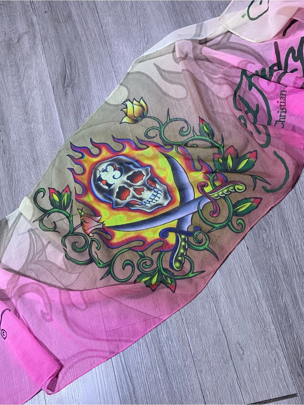 Ed Hardy by Christian Audigier Extra Long Skull 13 & Swords Scarf